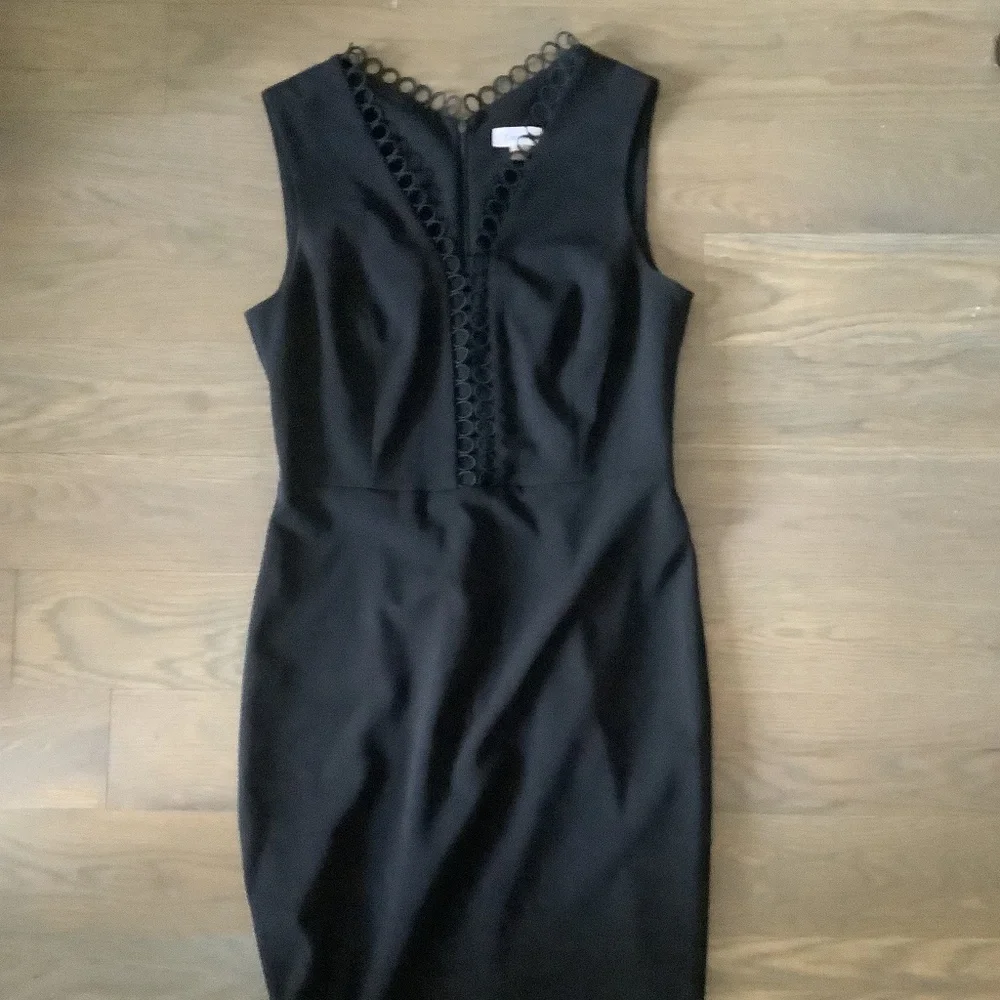 Calvin Klein Black Sheath Dress with Lace Trim